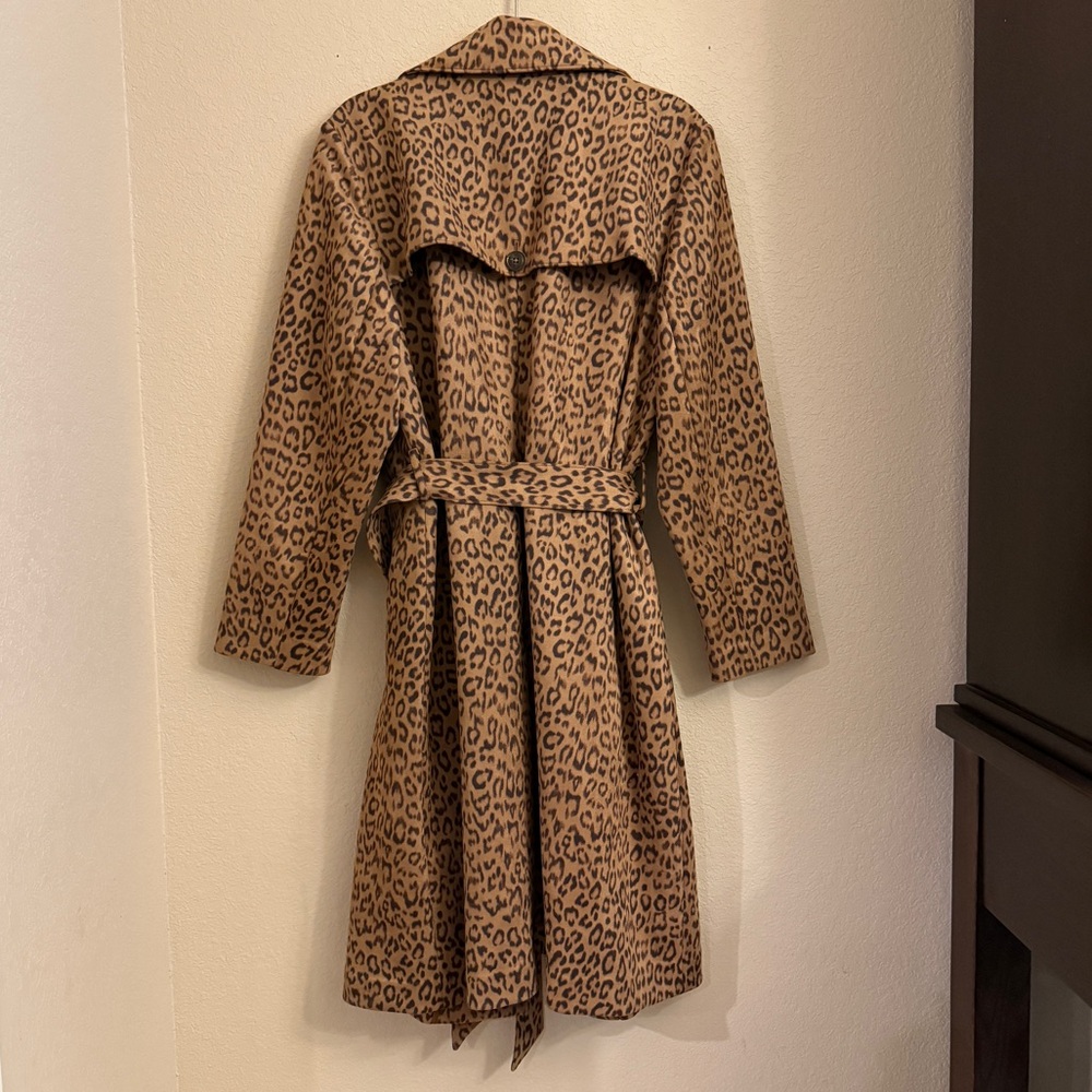 Chico’s Faux Suede Leopard Print Trench Coat - Picture 3 of 6